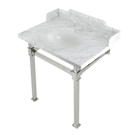 Kingston Brass 30 Carrara Marble Console Sink with Stainless Steel Legs, Marble WhitePolished Nickel LMS30MOQ6